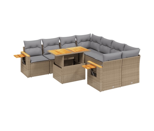 Set de sofás de jardín 9 pzas con cojines ratán sintético beige