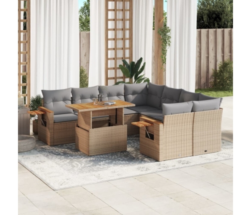Set de sofás de jardín 9 pzas con cojines ratán sintético beige