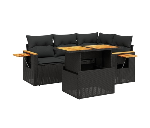 Set de muebles de jardín 5 pzas y cojines ratán sintético negro