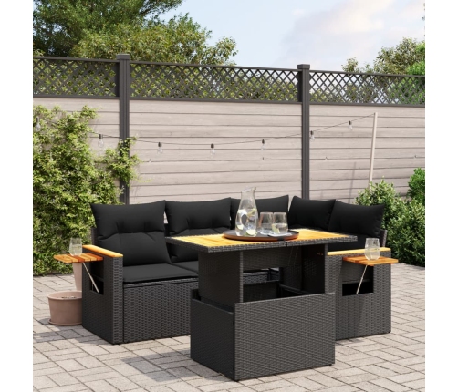 Set de muebles de jardín 5 pzas y cojines ratán sintético negro