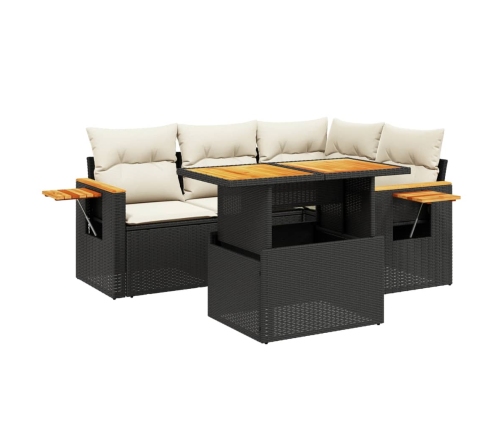 Set de muebles de jardín 5 pzas y cojines ratán sintético negro