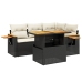 Set de muebles de jardín 5 pzas y cojines ratán sintético negro