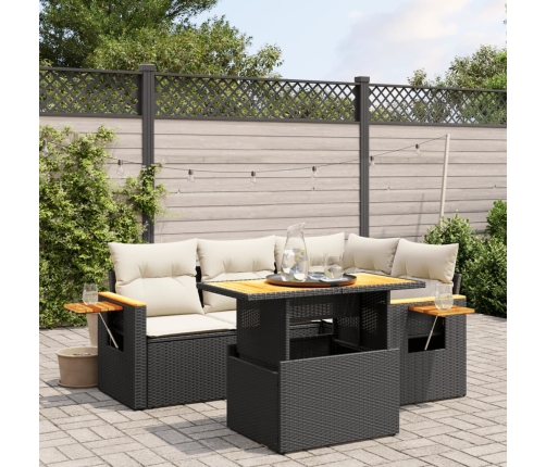 Set de muebles de jardín 5 pzas y cojines ratán sintético negro