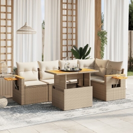 Juego de sofás jardín con cojines 6 pzas ratán sintético beige