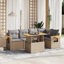 Juego de sofás jardín con cojines 6 pzas ratán sintético beige