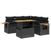 Set de sofás de jardín 6 piezas y cojines ratán sintético negro