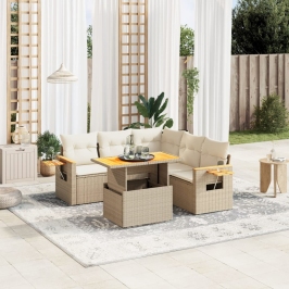 Juego de sofás jardín con cojines 6 pzas ratán sintético beige