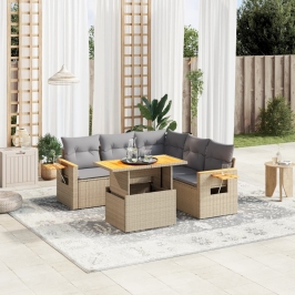 Juego de sofás jardín con cojines 6 pzas ratán sintético beige