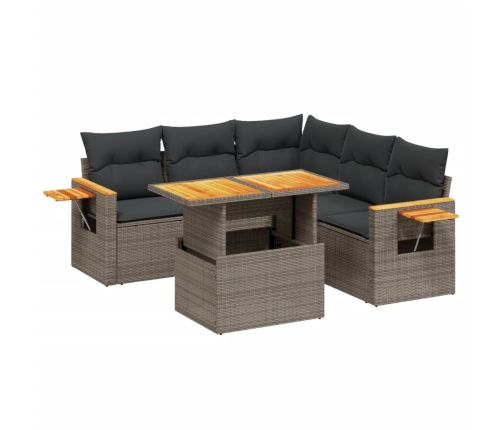Set de muebles de jardín 6 pzas y cojines ratán sintético gris