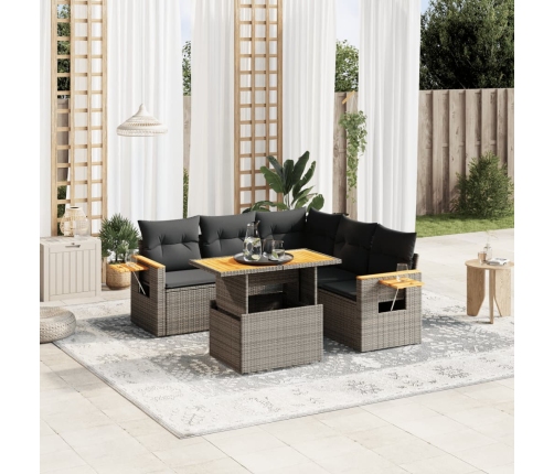 Set de muebles de jardín 6 pzas y cojines ratán sintético gris