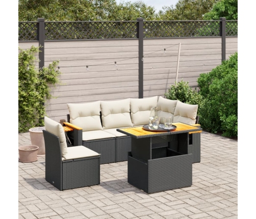 Set de sofás de jardín 6 piezas y cojines ratán sintético negro