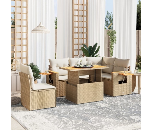 Juego de sofás jardín con cojines 6 pzas ratán sintético beige