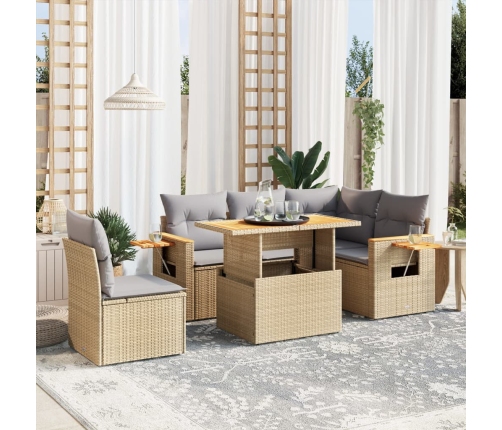 Juego de sofás jardín con cojines 6 pzas ratán sintético beige