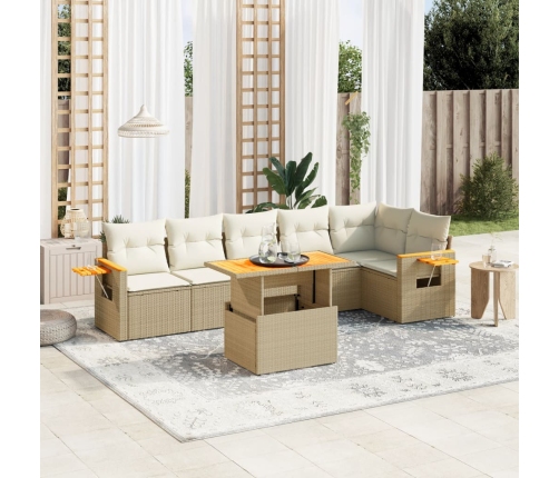 Set sofás de jardín 7 piezas y cojines ratán sintético beige