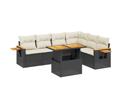 Set de comedor de jardín 7 pzas y cojines ratán sintético negro