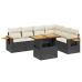 Set de comedor de jardín 7 pzas y cojines ratán sintético negro