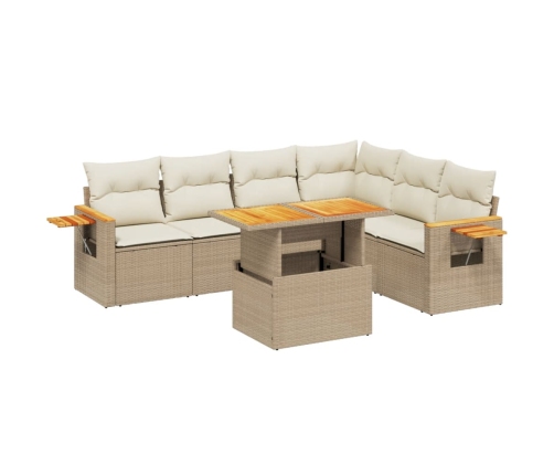Set sofás de jardín 7 piezas y cojines ratán sintético beige