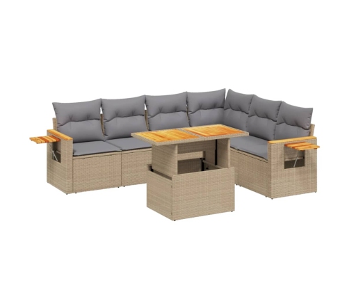 Set sofás de jardín 7 piezas y cojines ratán sintético beige