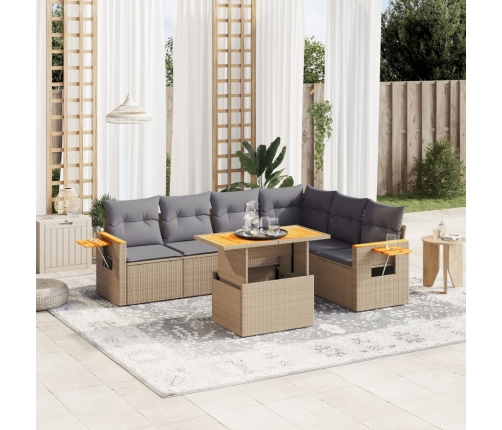 Set sofás de jardín 7 piezas y cojines ratán sintético beige
