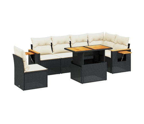 Set de comedor de jardín 7 pzas y cojines ratán sintético negro
