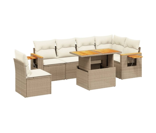 Set sofás de jardín 7 piezas y cojines ratán sintético beige