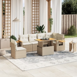 Set sofás de jardín 7 piezas y cojines ratán sintético beige