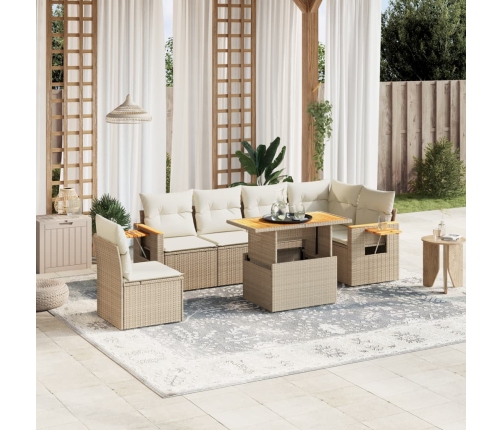 Set sofás de jardín 7 piezas y cojines ratán sintético beige