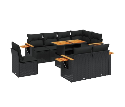 Set de sofás de jardín 8 piezas y cojines ratán sintético negro