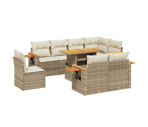 Set de sofás de jardín 9 pzas con cojines ratán sintético beige