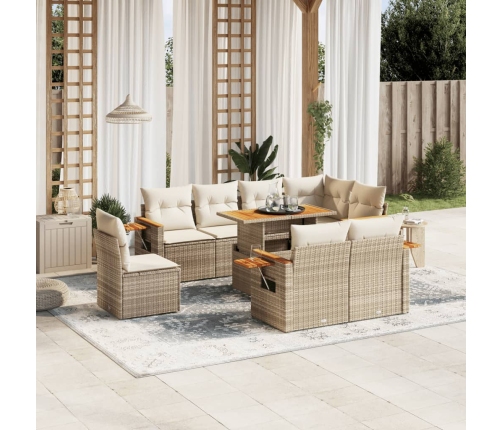 Set de sofás de jardín 9 pzas con cojines ratán sintético beige