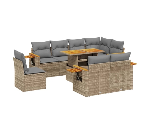 Set de sofás de jardín 9 pzas con cojines ratán sintético beige