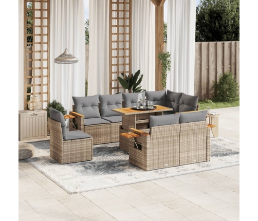 Set de sofás de jardín 9 pzas con cojines ratán sintético beige