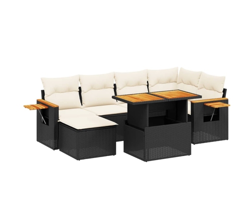 Set de comedor de jardín 7 pzas y cojines ratán sintético negro