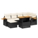 Set de comedor de jardín 7 pzas y cojines ratán sintético negro