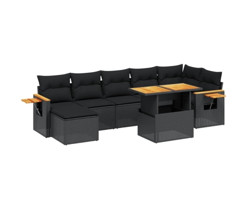 Set de sofás de jardín 8 piezas y cojines ratán sintético negro