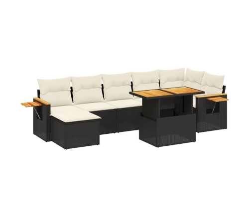 Set de sofás de jardín 8 piezas y cojines ratán sintético negro