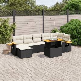 Set de sofás de jardín 8 piezas y cojines ratán sintético negro