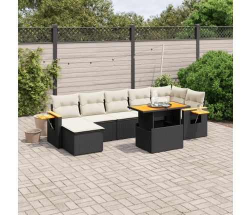 Set de sofás de jardín 8 piezas y cojines ratán sintético negro