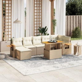 Juego de sofás de jardín con cojines beige 8 pzas ratán PE