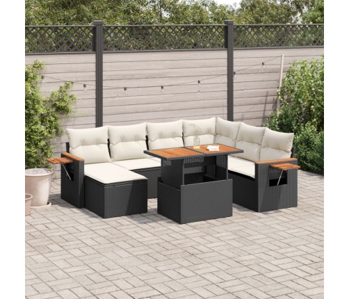 Set de sofás de jardín 8 piezas y cojines ratán sintético negro