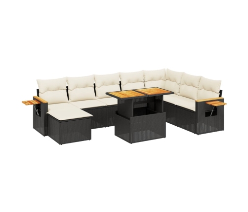 Set de sofás de jardín 8 piezas y cojines ratán sintético negro