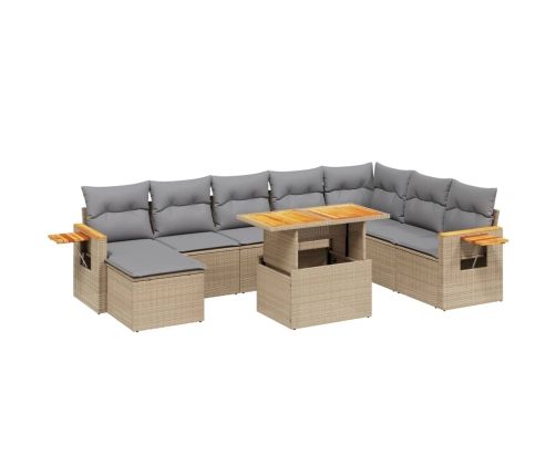 Set de sofás de jardín 9 pzas con cojines ratán sintético beige