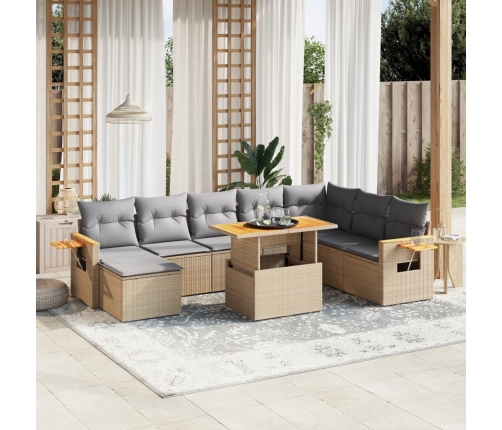 Set de sofás de jardín 9 pzas con cojines ratán sintético beige