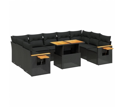 Set de sofás de jardín 10 pzas cojines ratán sintético negro