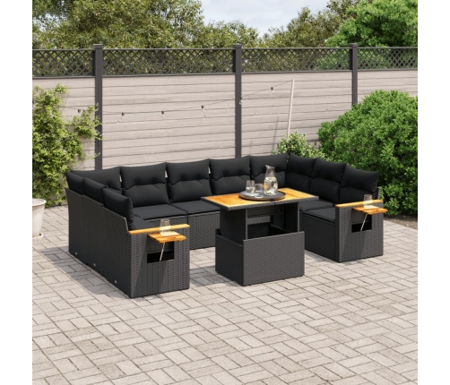 Set de sofás de jardín 10 pzas cojines ratán sintético negro