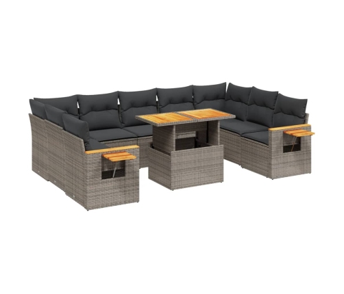 Set de sofás de jardín 10 pzas con cojines ratán sintético gris