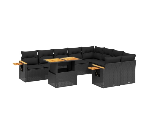 Set de sofás de jardín 10 pzas cojines ratán sintético negro