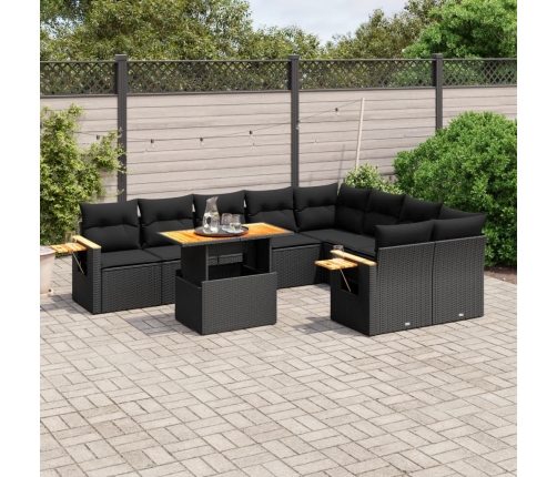 Set de sofás de jardín 10 pzas cojines ratán sintético negro