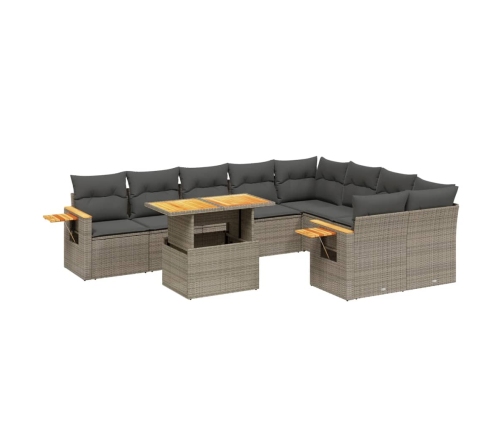 Set de sofás de jardín 10 pzas con cojines ratán sintético gris
