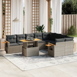 Set de sofás de jardín 10 pzas con cojines ratán sintético gris
